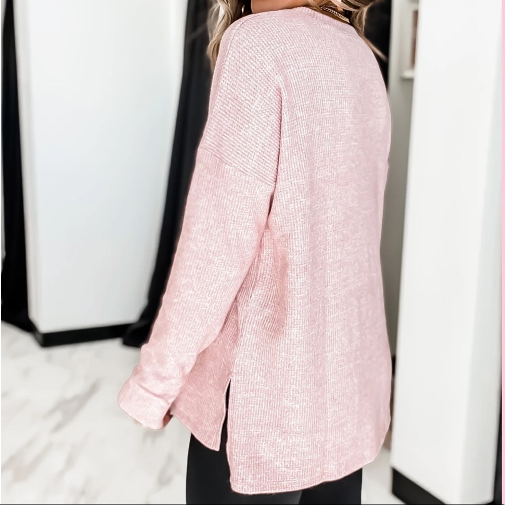 [Cherish] Henley Style Brushed Thermal Knit Top - Size L - Picture 5 of 10